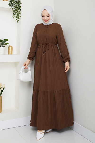 moda periy Kadın Modest Basic Boydan Düğmeli Yazlık Rahat Tarz Tesettür Elbise