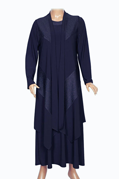 HESNA Navy Blue Glitter Asymmetrical Vest and Dress Set