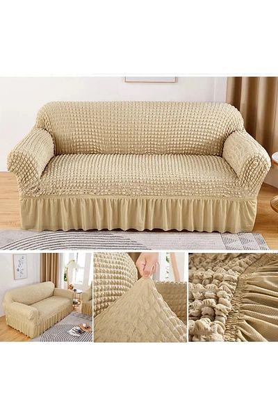 BAQDO Beige Buryşütme Cone 3+3+1+1 Sofa Set: Sofa, Cover, Elastic Sofa Cover