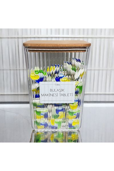 zezedesing Ριγέ βάζο tablet με ξύλινο καπάκι 2900ML (σκληρό πλαστικό)