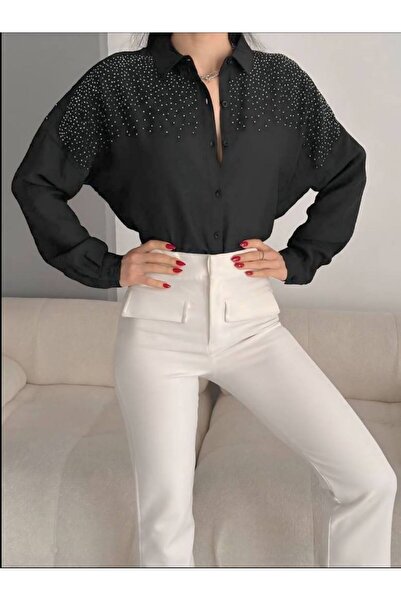 By Kuzey Aras Cămașă din in Aerobin cu model de stele - Detaliu de piatră - P...