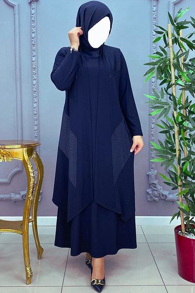 HESNA Set vestă și rochie asimetrică cu sclipici bleumarin