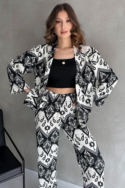Rabi Shine Costum pantaloni kimono cu model leopard pentru femei