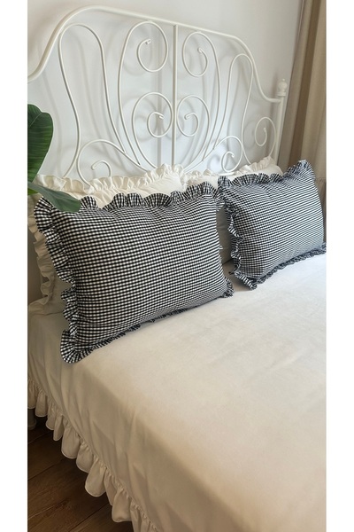 Decamor home 2-лицьова велика подушка з льону чорно-білого кольору з міні-каре