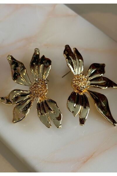 MioArt Kadın Flower Çiçek Gold Küpe