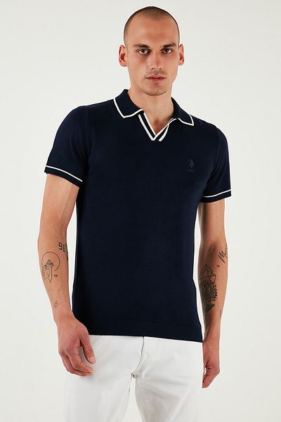 U.S. Polo Assn. Мъжки пуловер с лого на поло Slim Fit - U.S. Polo Logo