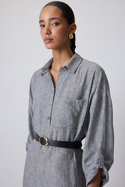 Touché Privé Shirt Collar Linen Dress