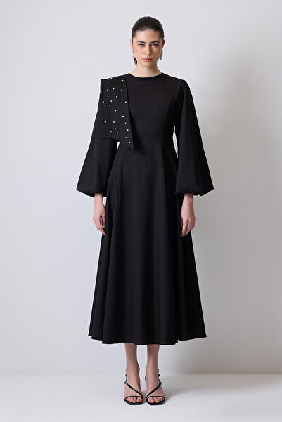 Touché Privé Stone Embroidered Balloon Sleeve Dress