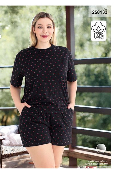 Aydoğan Women's Plus Size Cotton Heart Pajama Set with Short Sleeved Shorts