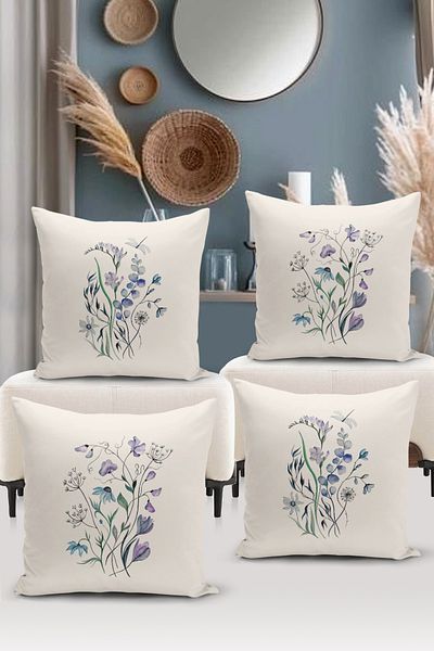 Bertille Home Flower Spring Series Σετ με ψηφιακή εκτύπωση διπλής όψης με 4 κάλυμμα μαξιλαριού (Άνοιξη)