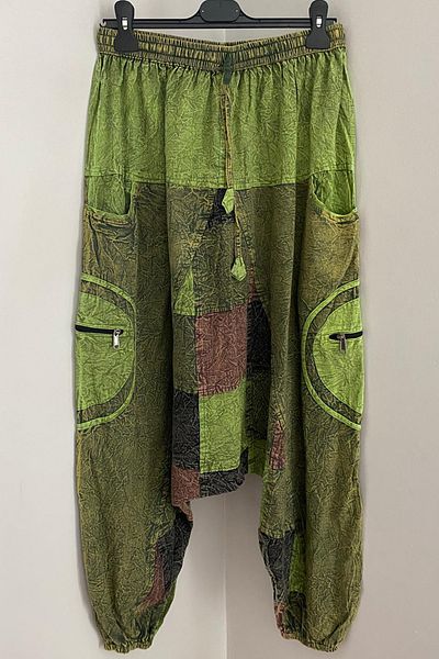 AYASOFYA OTANTIK Unisex Nepalese Green Ethnic Authentic Loose Bohemian Baggy with Elastic Waist and Legs and Pocket Detail