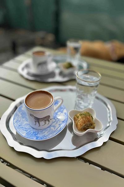 Yaren Style 6-Piece Luxury Oval Coffee Presentation Tray |   Stainless Tarnish-Free Coffee, Tea, Decorative Presentation Tray 25X20Cm
