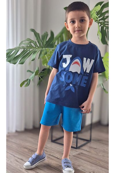 BALKABAĞI Jaws Male Child Blue Summer Cotton Suit Mtye0074