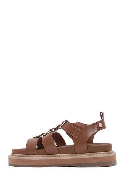 Derimod Women's Tan Ankle Strap Thick Sole Sandals 25Sfe 401418