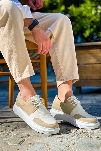 BOA Kb-042 Lace-Up Beige Casual Men's Shoes