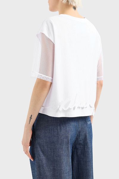 Armani Exchange Armani Exchage 100% Cotton Regular Fit Tulle Detailed Crop t Shirt t Shirt Xw 000541   Af10359 U0002