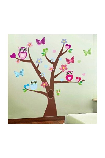 cosy home gift Çocuk Odası Renkli Baykuş Ağaç Ev Dekor Duvar Sticker Pvc