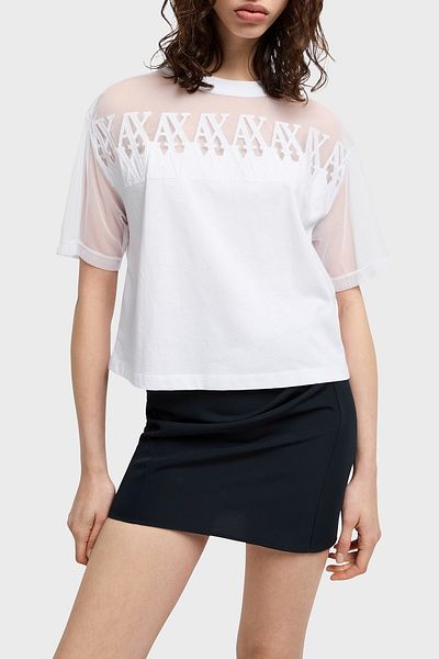 Armani Exchange Armani Exchage 100% Cotton Cropped Fit Tulle Detailed t Shirt t Shirt Xw 000516   Af10359 U0002