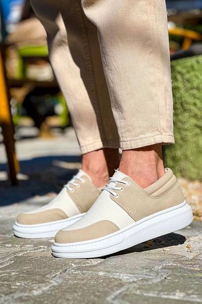 BOA Kb-042 Lace-Up Beige Casual Men's Shoes