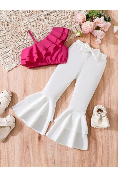 shop Kız çocuk kurdele detaylı beyaz pantolon