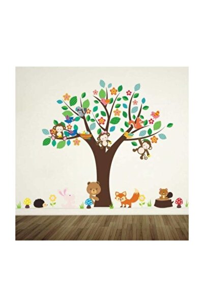 cosy home gift Çocuk Odası Renkli Ağaç Orman Tilki Maymun Ayı Kirpi Tavşan Du...