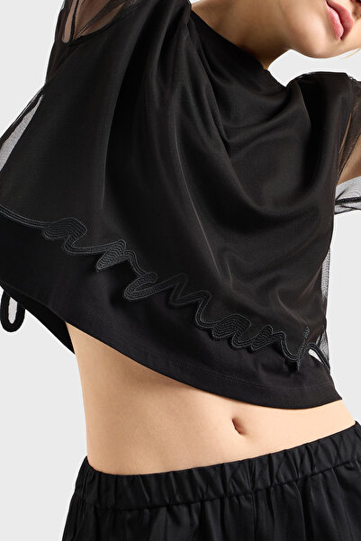 Armani Exchange Armani Exchage 100% Cotton Regular Fit Tulle Detailed Crop t Shirt t Shirt Xw 000541 Af10359 Uc001
