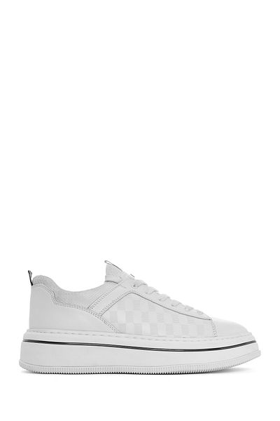Derimod Men's White Lace-Up Thick Sole Leather Sneaker 25Sfd 650214