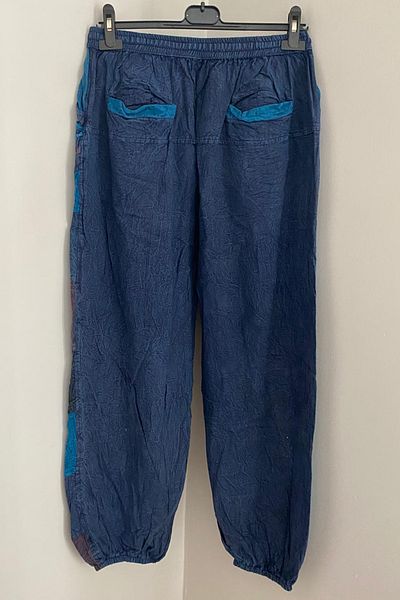 AYASOFYA OTANTIK Unisex Νεπάλ Μπλε έθνικ μοτίβο με ελαστική μέση και πόδια με τσέπες Casual Hippie Bohemian παντελόνι