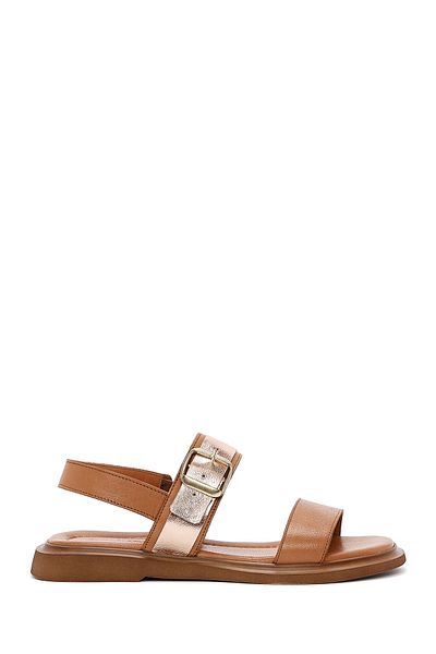 Derimod Women's Tan Buckle Leather Sandals 25Sfd 363014