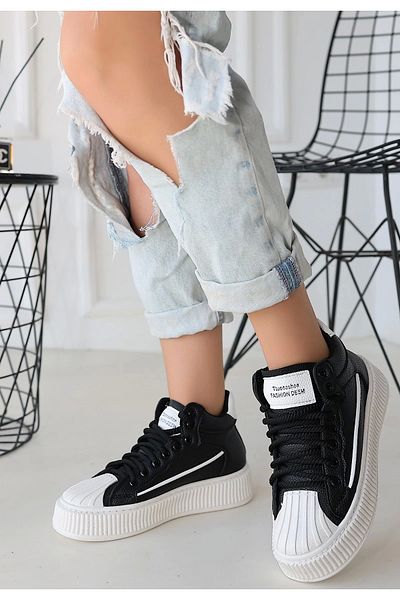 O K GİYİM Estim Black Leather Lace-Up Sneakers