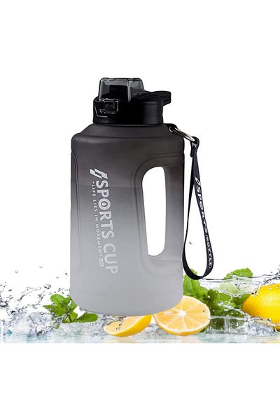 Generic AIMBIGG 1.5L Black Grey Sports Water Bottle with Straw, Motivational Time Marker, BPA Free, Leak Pr