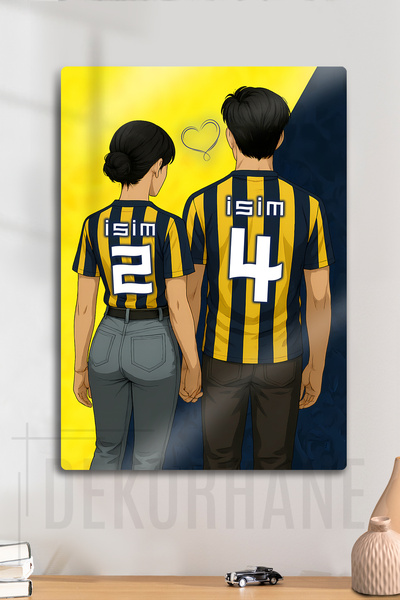 DekorHane Metal Baskı - Kişiye Özel Taraftar Sevgili Tablosu, Sarı Lacivert, ...