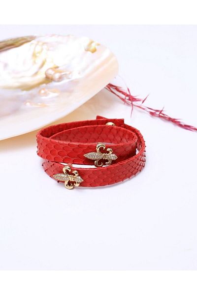 Fatma yaşar Fleur De Lis Figure Leather Bracelet