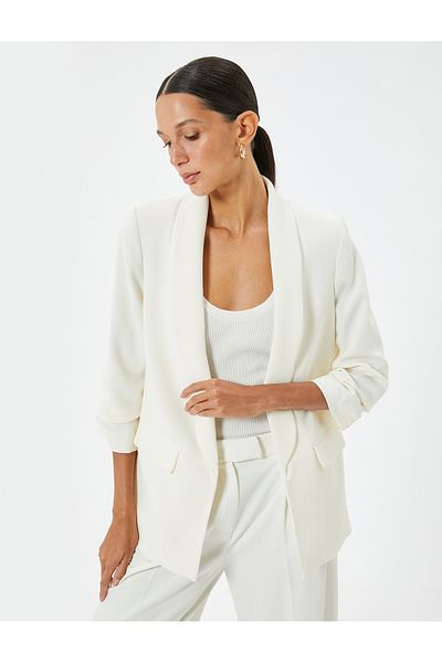 Koton Μπουφάν μπλέιζερ με διπλό στήθος Crepe Fabric 3/4 μανίκι και διπλή τσέπη