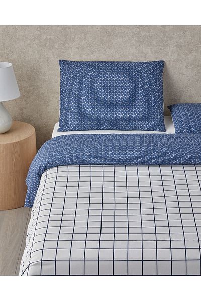 English Home Border Check Easy-Iron Double Duvet Cover Set 200X220 cm Blue