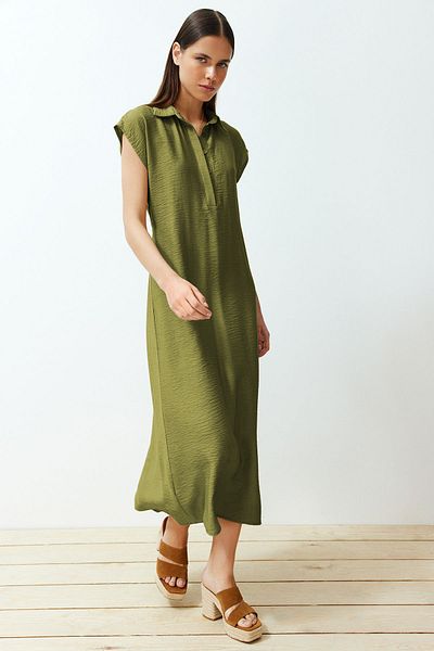Trendyol Collection Khaki Straight Half Placket Maxi Woven Dress Twoss24El00621