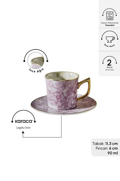 Karaca 90 ml Pink Coffee Cup Set for 2 People