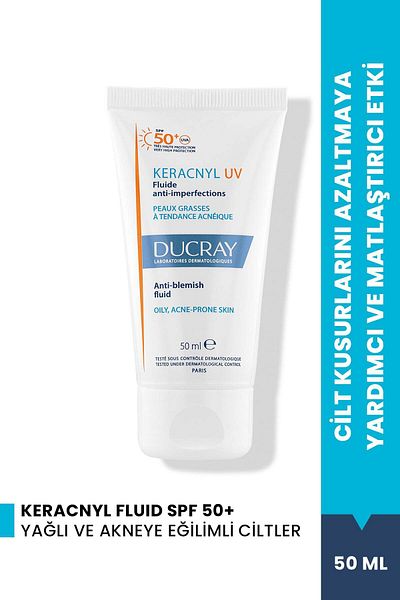 Ducray Keracnyl Uv Fluid Spf 50+ Sunscreen for Oily and Acne Prone Skin 50ml