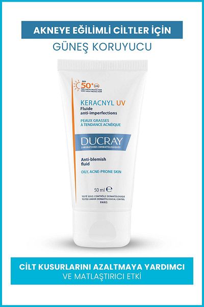 Ducray Keracnyl Uv Fluid Spf 50+ Sunscreen for Oily and Acne Prone Skin 50ml