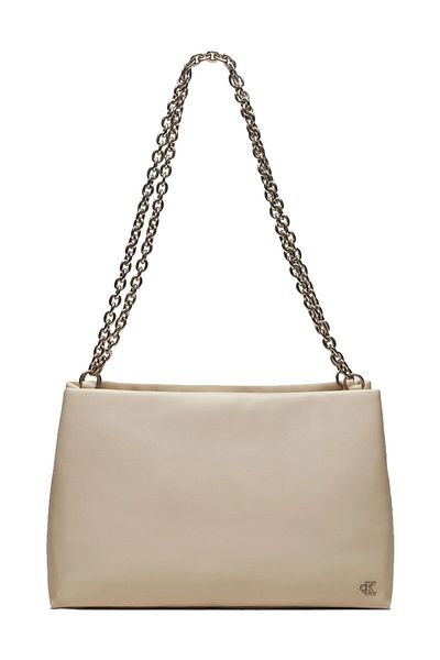 Calvin Klein Women's Brand Logo Shoulder Strap Compartment Casual Beige Shoulder Bag K60K 612227 -Acf