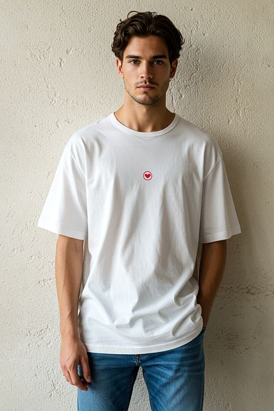 Trendyol Collection Weißes Unisex-T-Shirt mit Herz-Stickerei in Übergröße TMNSS24TS00070
