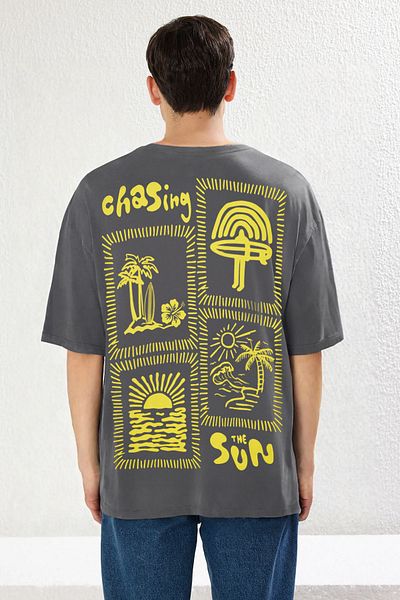 Trendyol Collection Unisex Oversize Printed 100% Cotton T-Shirt - Anthracite Tmnss25Ts00031