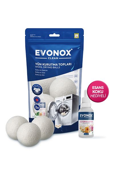 Evonox Natural and Eco-Friendly 3-Piece Laundry Wool Felt Drying Ball and 30ml Essence Fragrance Gift Set