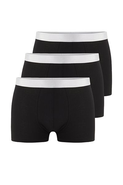 Trendyol Collection Schwarze 3er-Pack Boxershorts aus Baumwolle mit silberfarbenen Gummidetails – TMNSS25BX00010