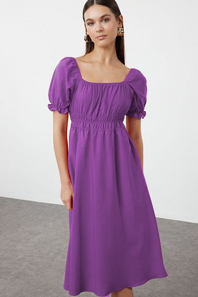 Trendyol Collection Rochie mov cu tiv drept, cu talie elastică, țesută Midi TWOSS22EL1768
