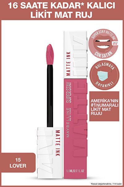Maybelline New York Super Stay Matte Ink Likit Mat Ruj - 15 Lover - Pembe