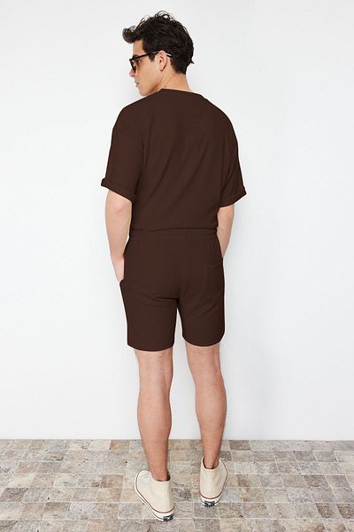 Trendyol Collection Mittelgroße Ottoman-Shorts mit brauner Textur – Schnürung, knitterfrei TMNSS23SR00039