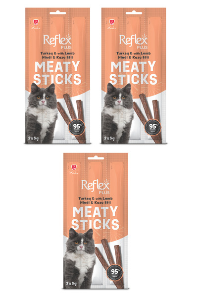 Reflex Tahılsız Kuzu Eti Ve Kedi Çimli Stick Kedi Ödül Maması 3x5 gr 3 Paket