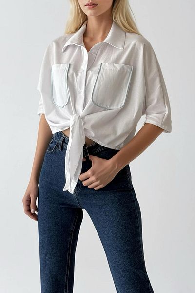 Edit by Trendyol White Binding Detail Woven Shirt Tedss25Go00005
