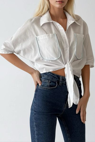 Edit by Trendyol White Binding Detail Woven Shirt Tedss25Go00005